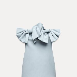 Zara Light Blue Mini Dress with Bow Detail